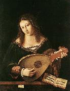BARTOLOMEO VENETO Woman Playing a Lute oil painting on canvas